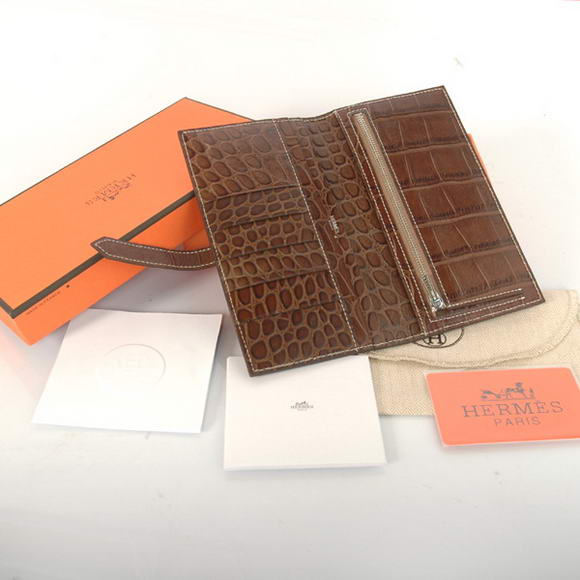 High Quality Hermes Bearn Japonaise Croco Leather Bi-Fold Wallets H208 Brown Fake - Click Image to Close
